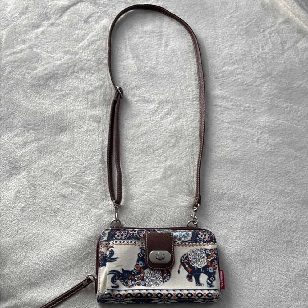 UNIONBAY Brown and Cream Crossbody Bag with Intricate Pattern